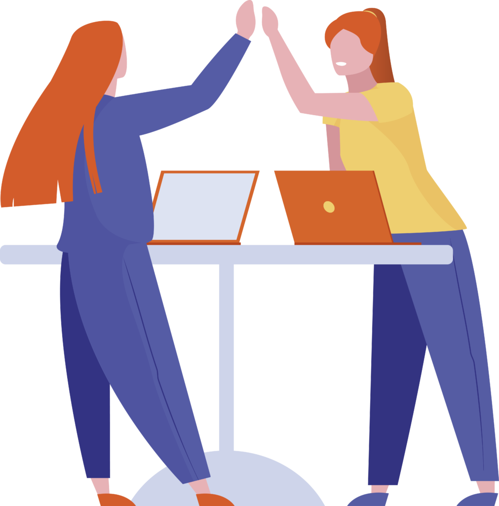 students high fiving illustration